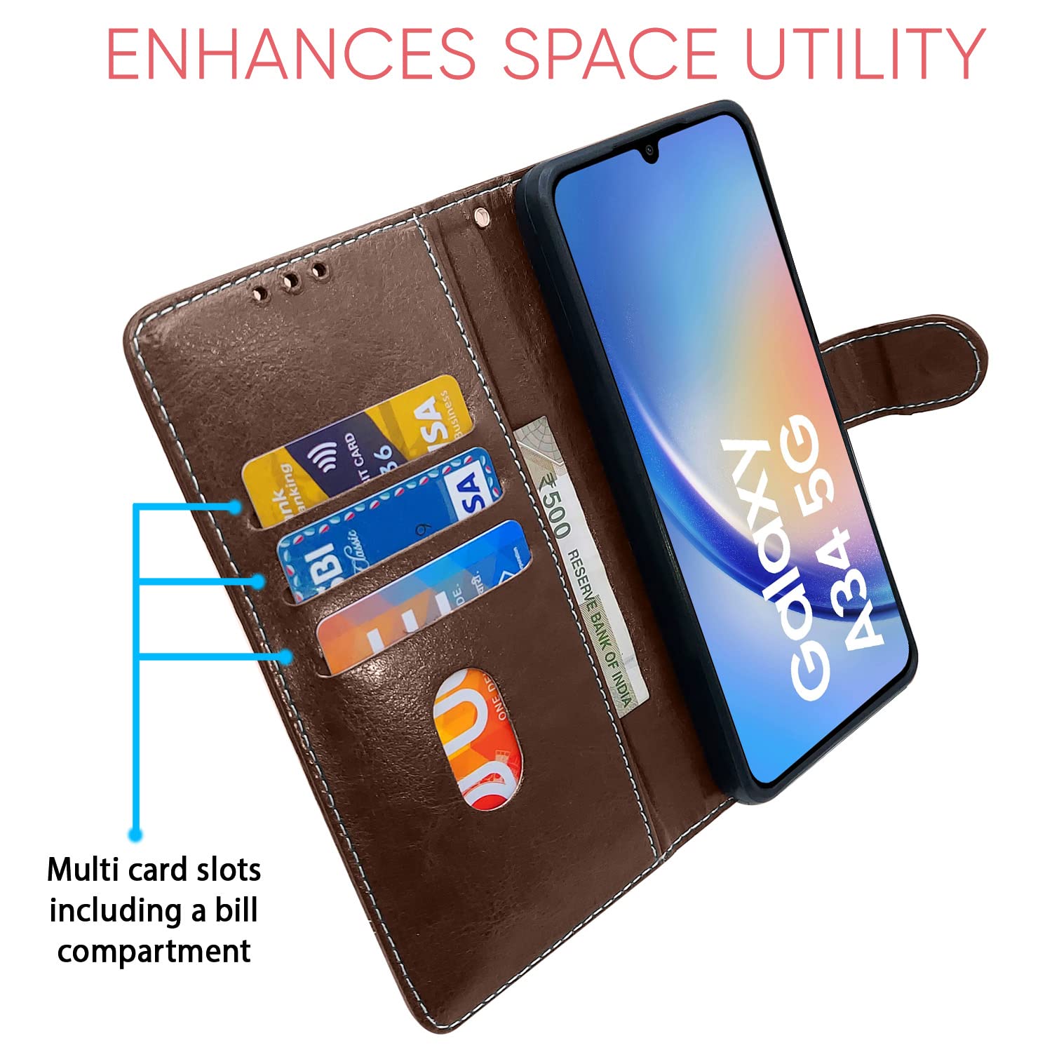 Pikkme brown & coffee flip cover for Samsung A34 5G – photo 3