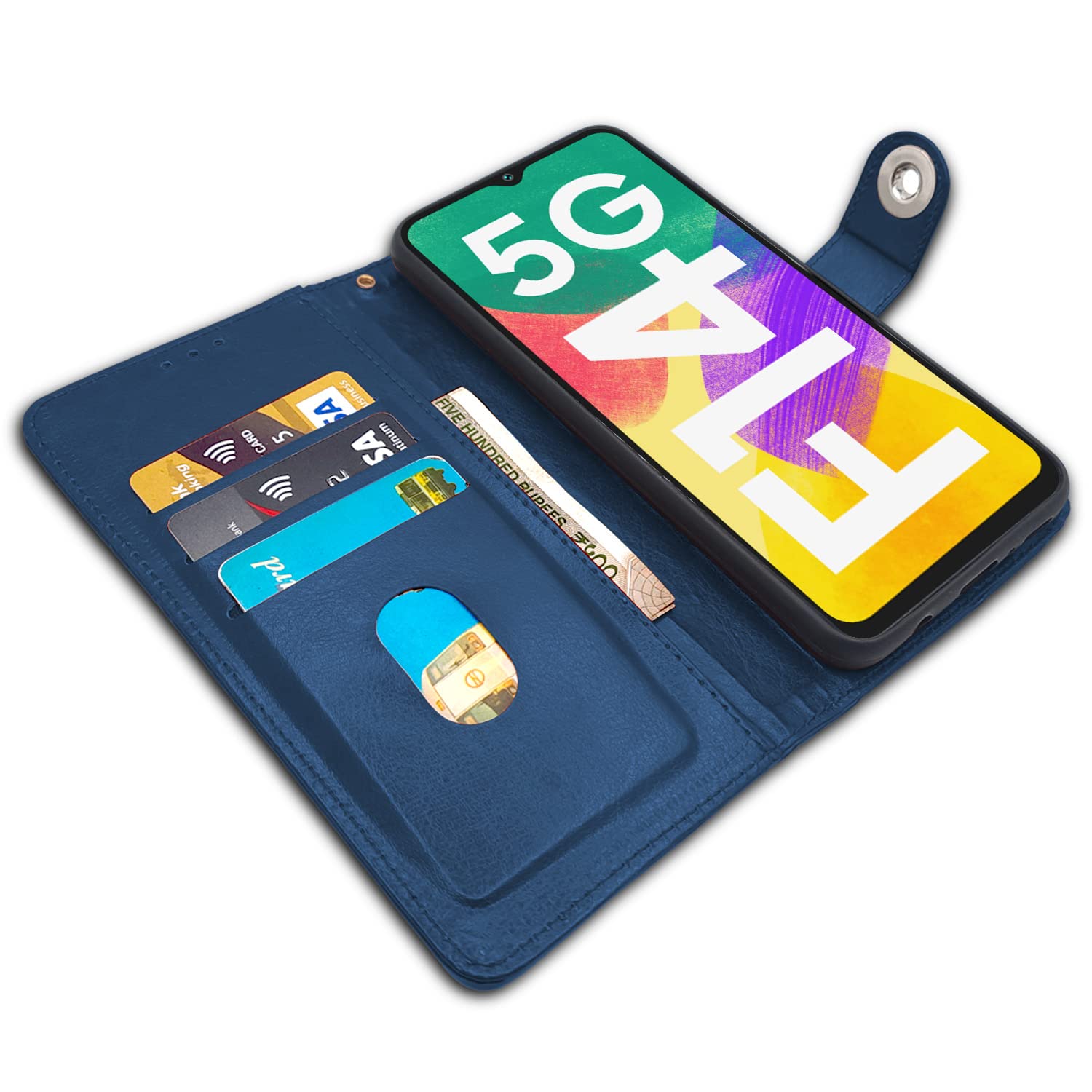 Pikkme blue Button wallet flip cover for Samsung F14 5G – photo 3