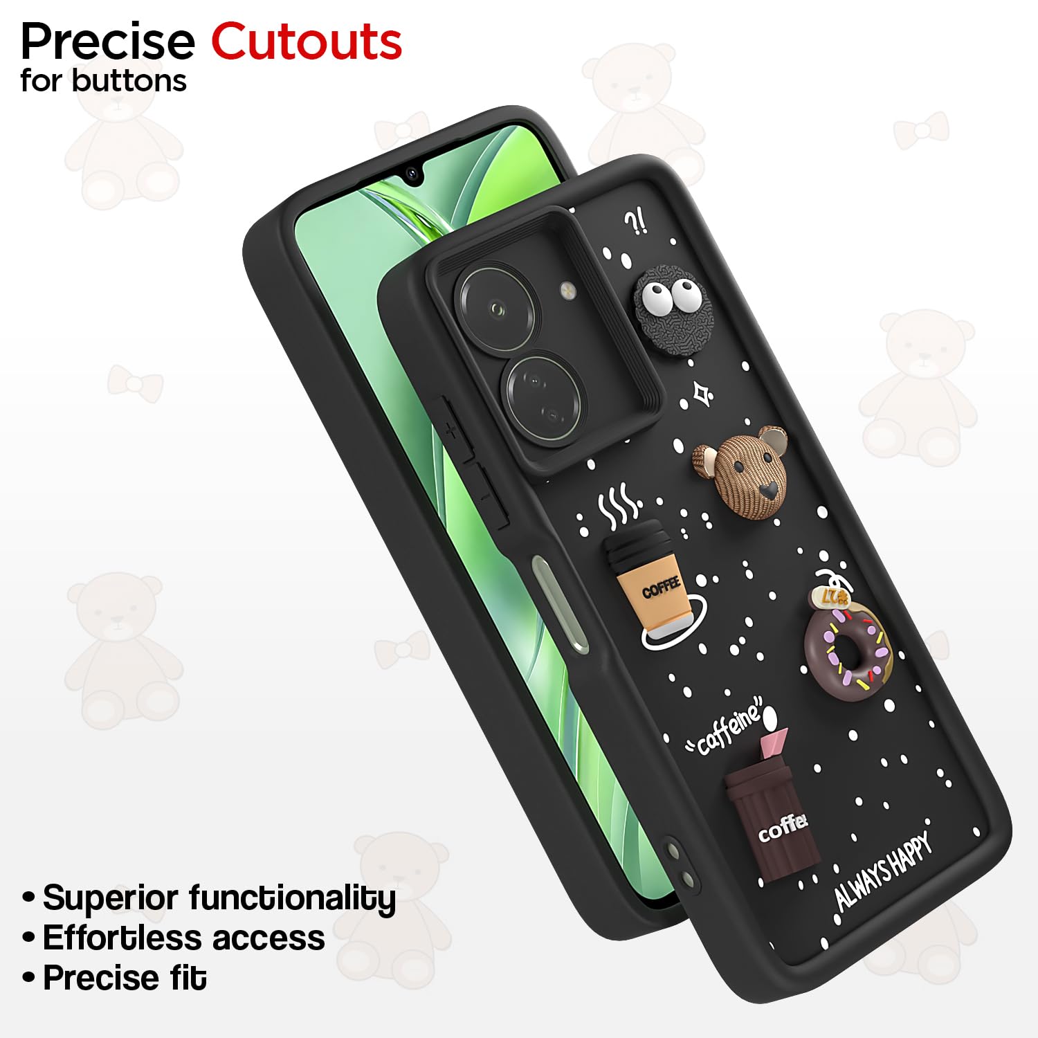 Redmi 13C 4G/3D Silicone mobile cover in black by Pikkme – photo 6