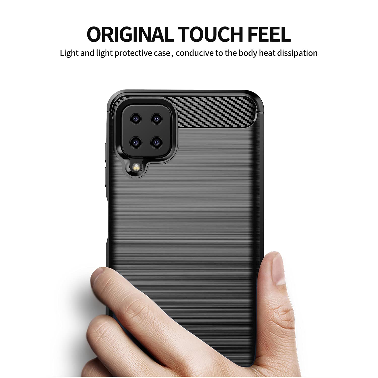 Pikkme Samsung Galaxy M12 / F12 / A12 Hybrid Carbon Fiber Back Cover | Black