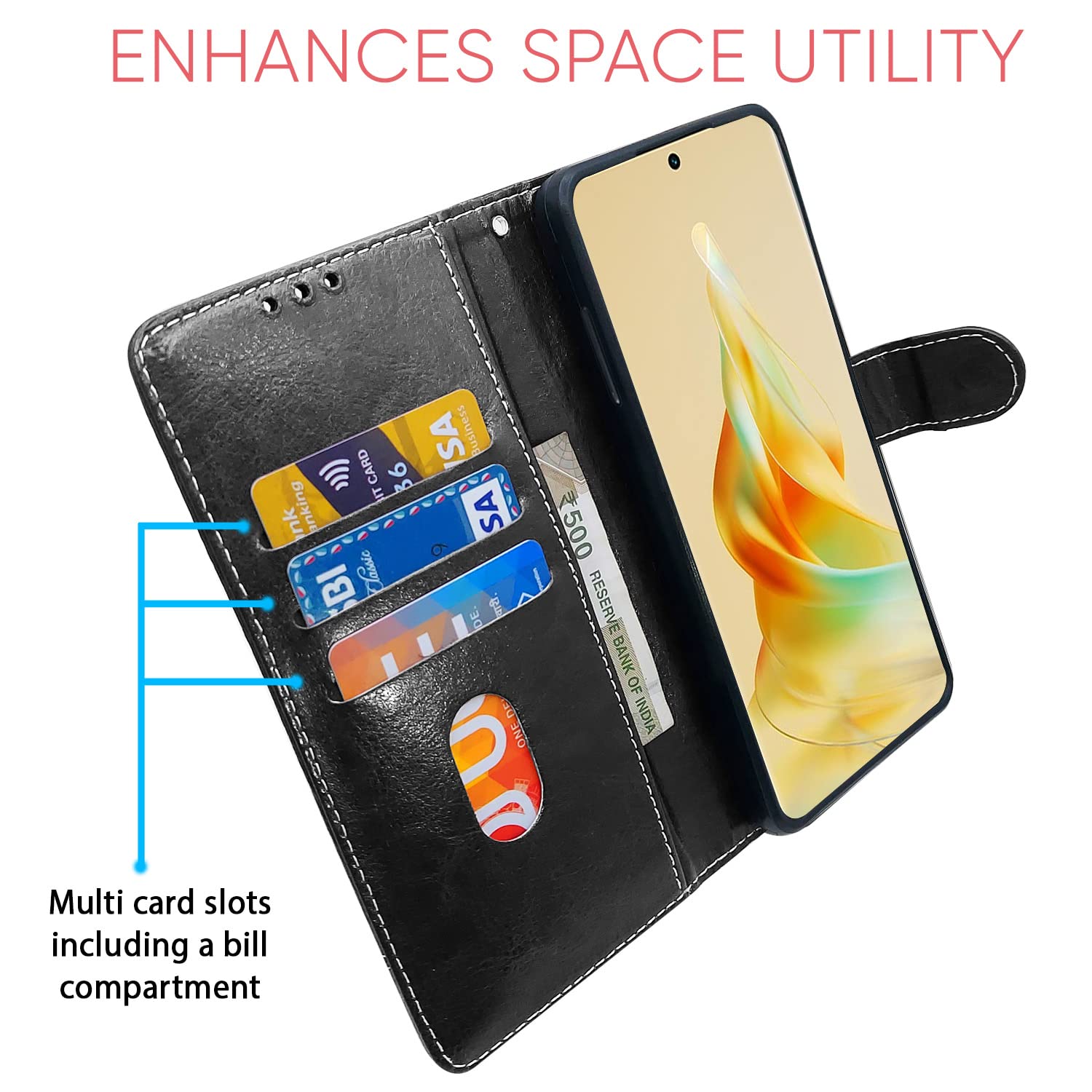 Oppo Reno 8T 5G flip case in black & brown by Pikkme – photo 3
