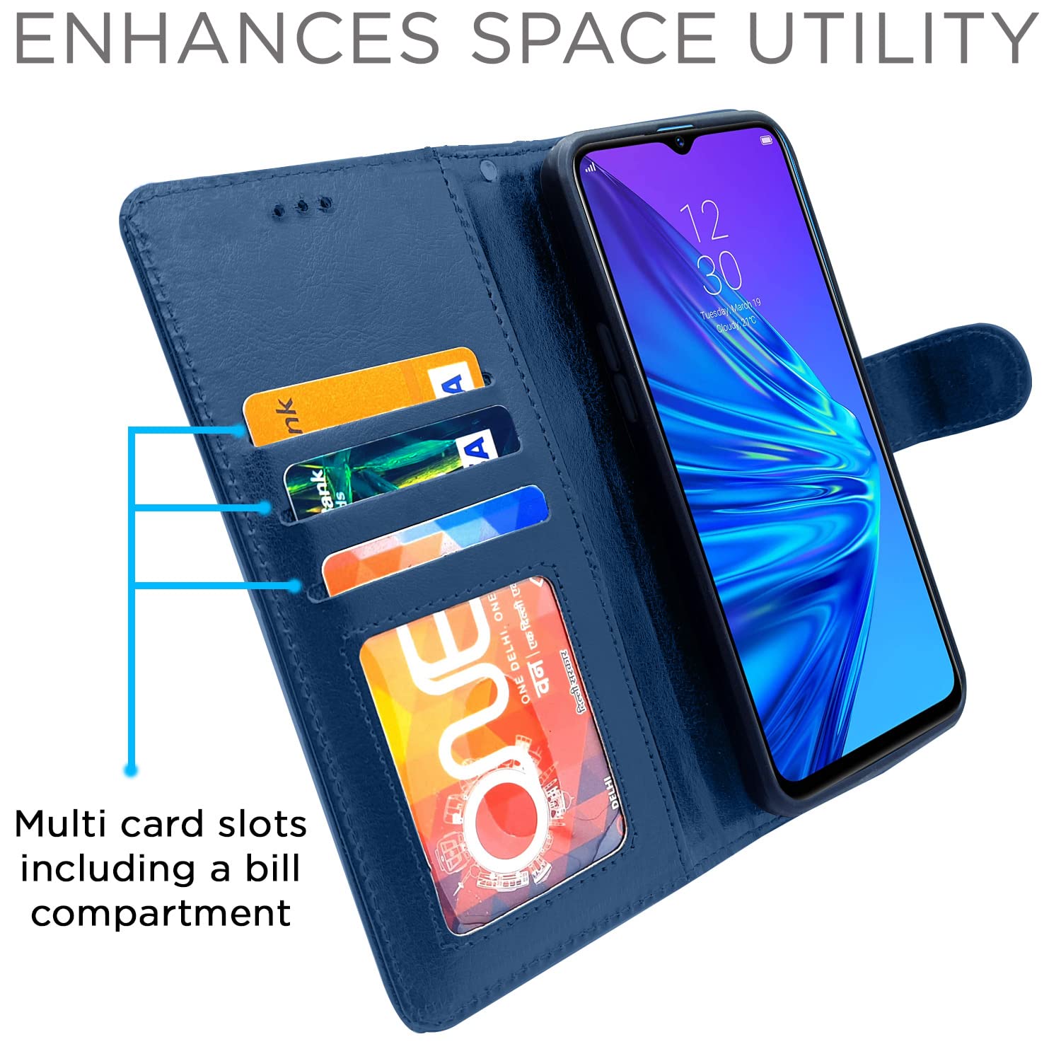 Pikkme Realme 5 / 5s / 5i  Vintage Flip Cover (Blue)