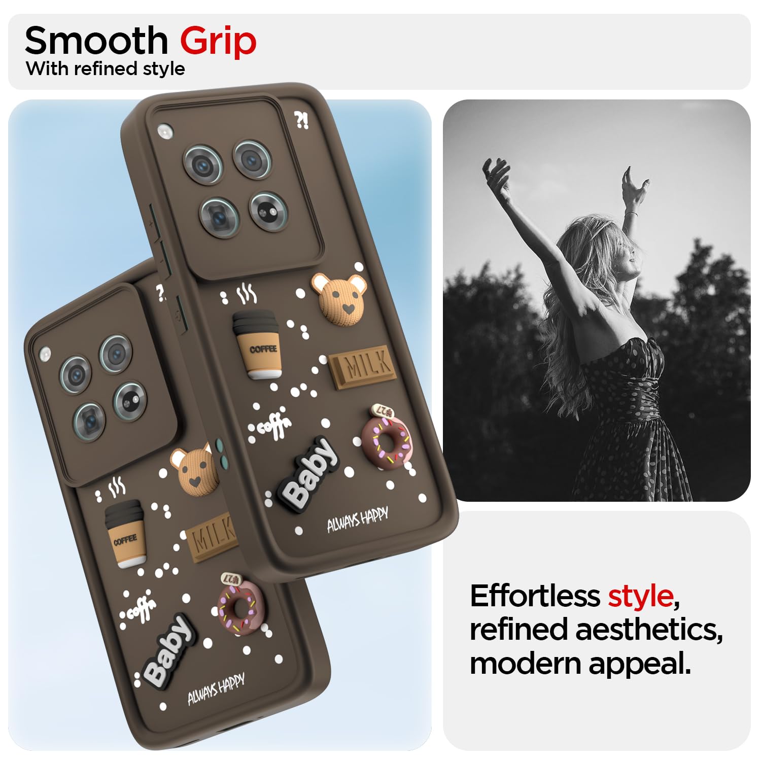 Pikkme OnePlus 12 5G Cute Fun Cartoon 3D Bear Coffee Back Cover (Brown)