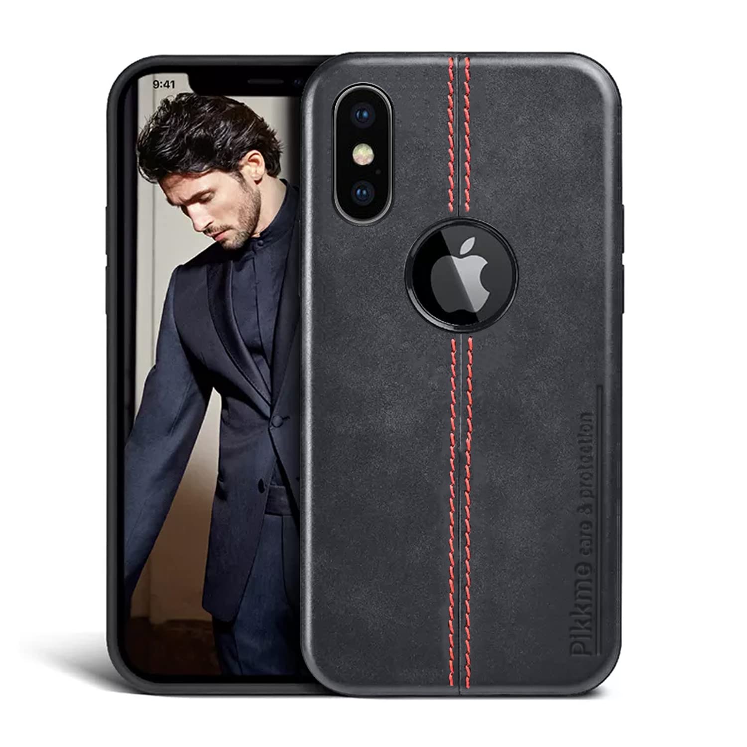 Black Leather back cover for iPhone X – Pikkme