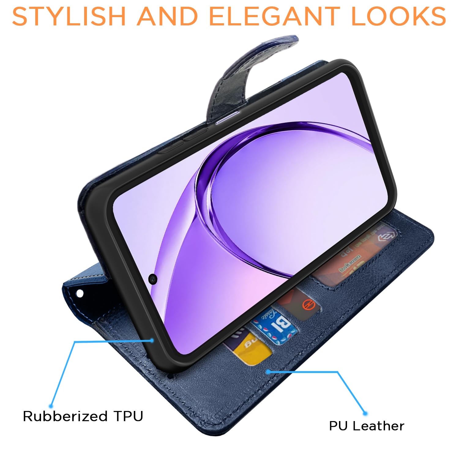 Pikkme Oppo A3x 5G / A3x 4G / A3 5GDual-Tone PU Leather Finish Magnetic Flip Cover (Navy & Light Blue)