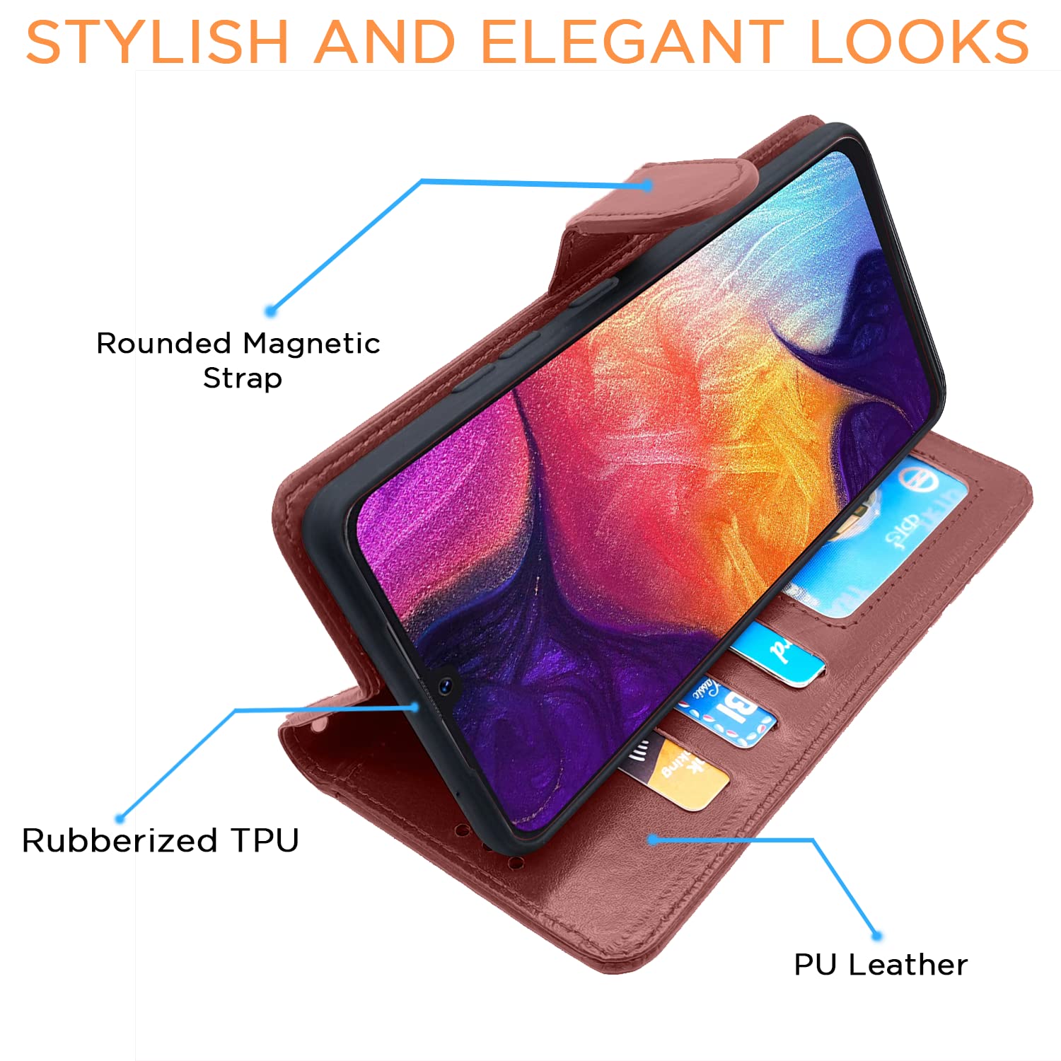 Samsung A70/A70s Wallet mobile flip cover in brown by Pikkme – photo 5