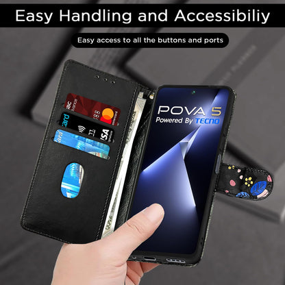 Pikkme black flower Wallet wallet flip cover for Tecno Pova 5/Pova 5 Pro 5G – photo 4