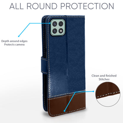Pikkme blue & brown Magnetic wallet flip cover for Samsung A22 5G – photo 4