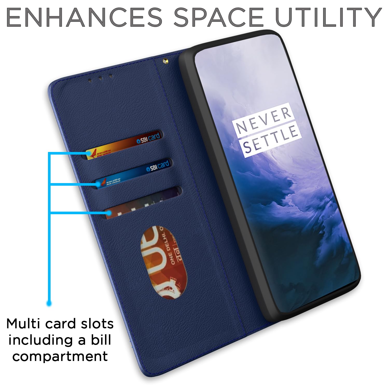 Pikkme OnePlus 7 Pro Magnetic blue flip cover – photo 3
