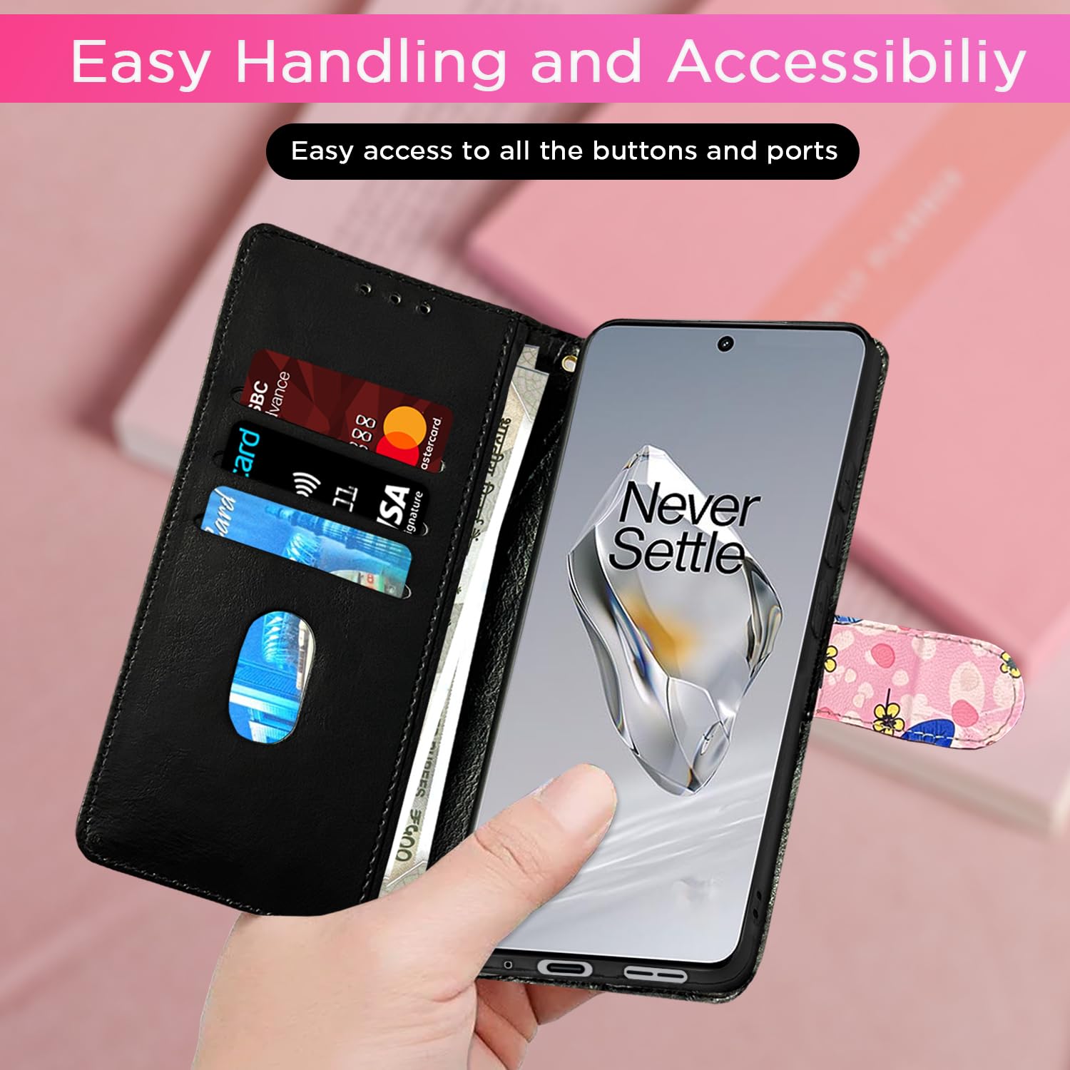 Pikkme OnePlus 12 5G pink flower flip cover – photo 4
