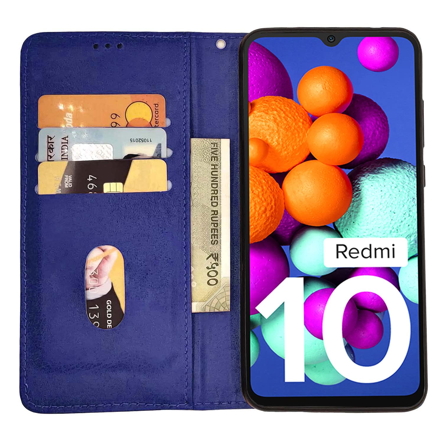 Pikkme Redmi 10 / Redmi 10 Power Premium Leather Magnetic Flip Cover (Blue)