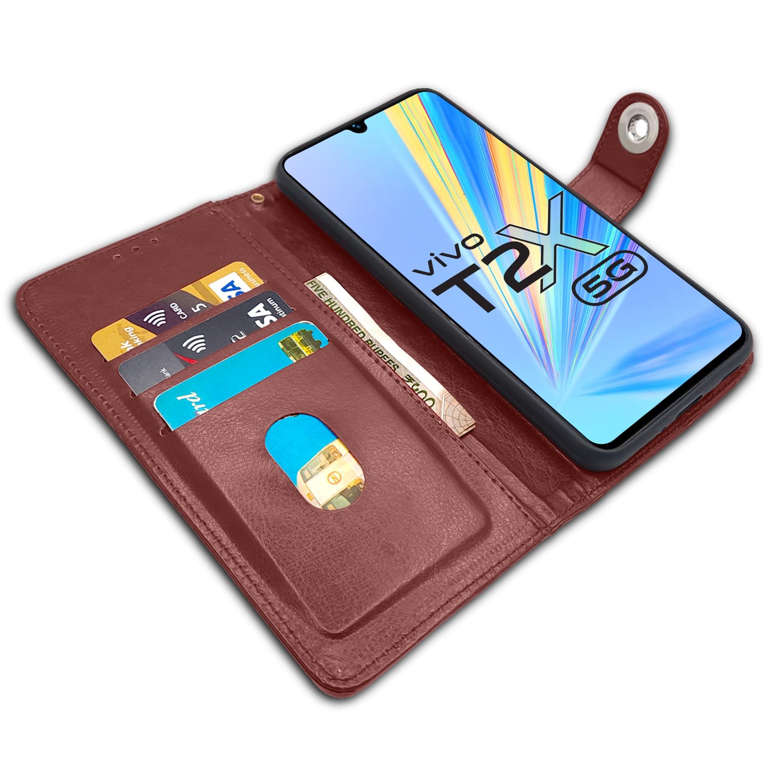 Vivo T2X/Y16/Y56 5G Button flip cover in brown by Pikkme – photo 3
