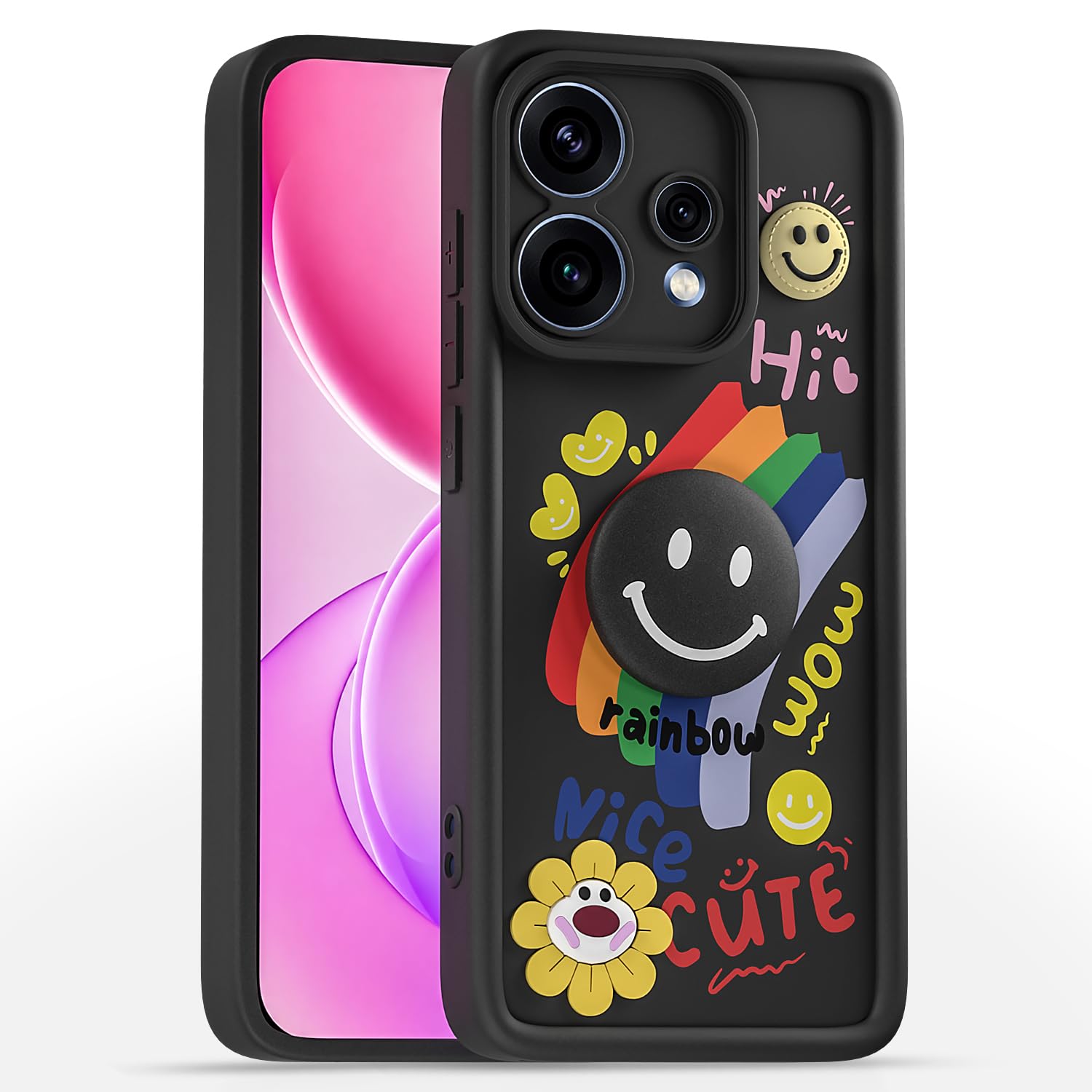 Oppo Reno 15F 5G Smile Rainbow mobile back cover in black by Pikkme