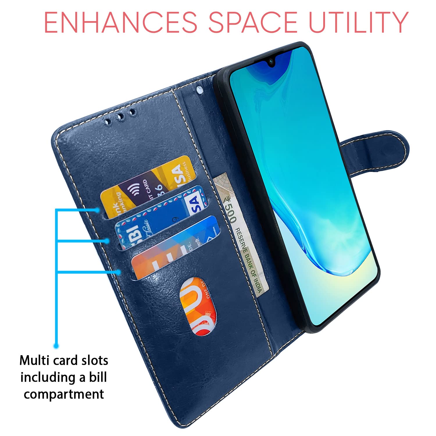 Blue & brown Magnetic wallet flip cover for Vivo V25 5G – Pikkme – photo 4
