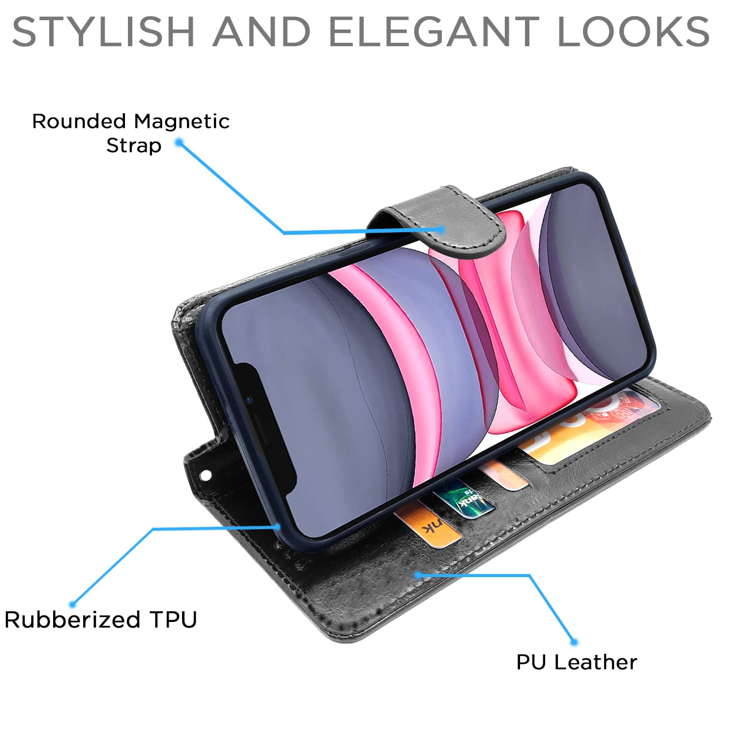 Black wallet flip cover for iPhone 11 – Pikkme – photo 5