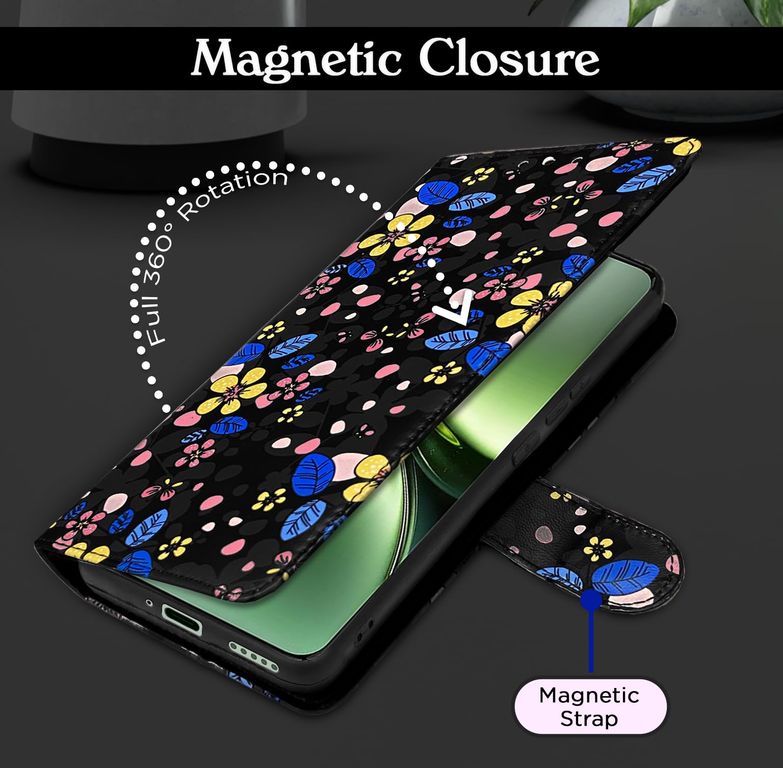 Pikkme black flower flip case for Vivo X200 5G – photo 6