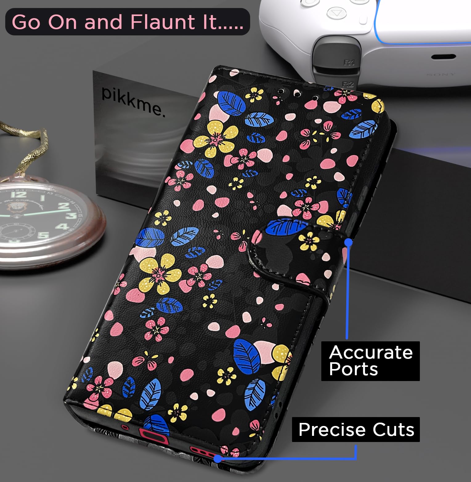 Realme Narzo 80x/P3x/14X 5G Wallet flip case in black flower by Pikkme – photo 4