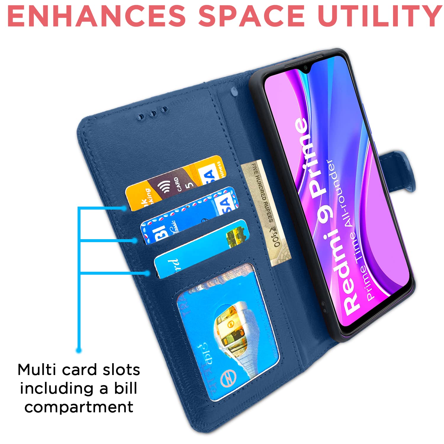 Pikkme Poco M2 Vintage Flip Cover (Blue)
