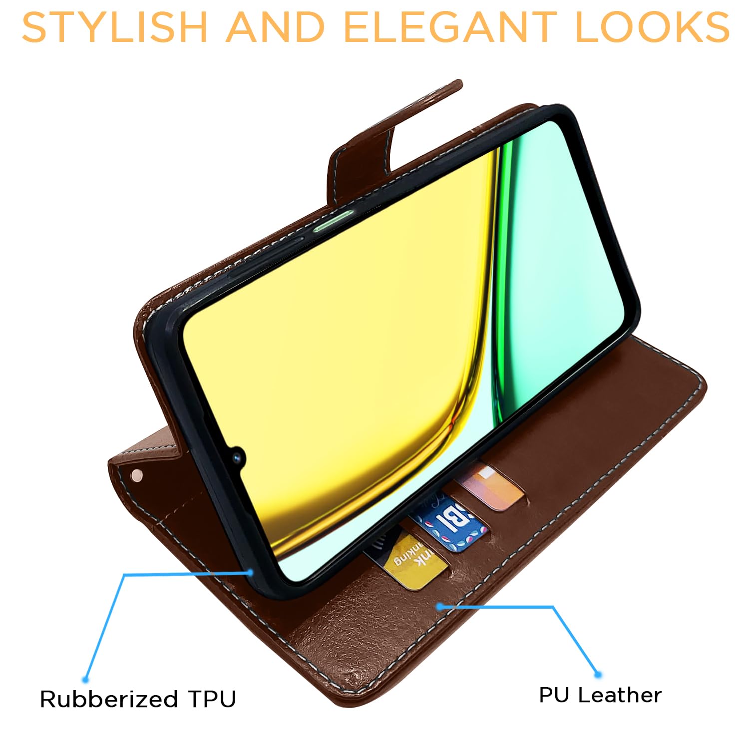 Pikkme brown & coffee wallet flip cover for Realme C61/Narzo N61 – photo 5