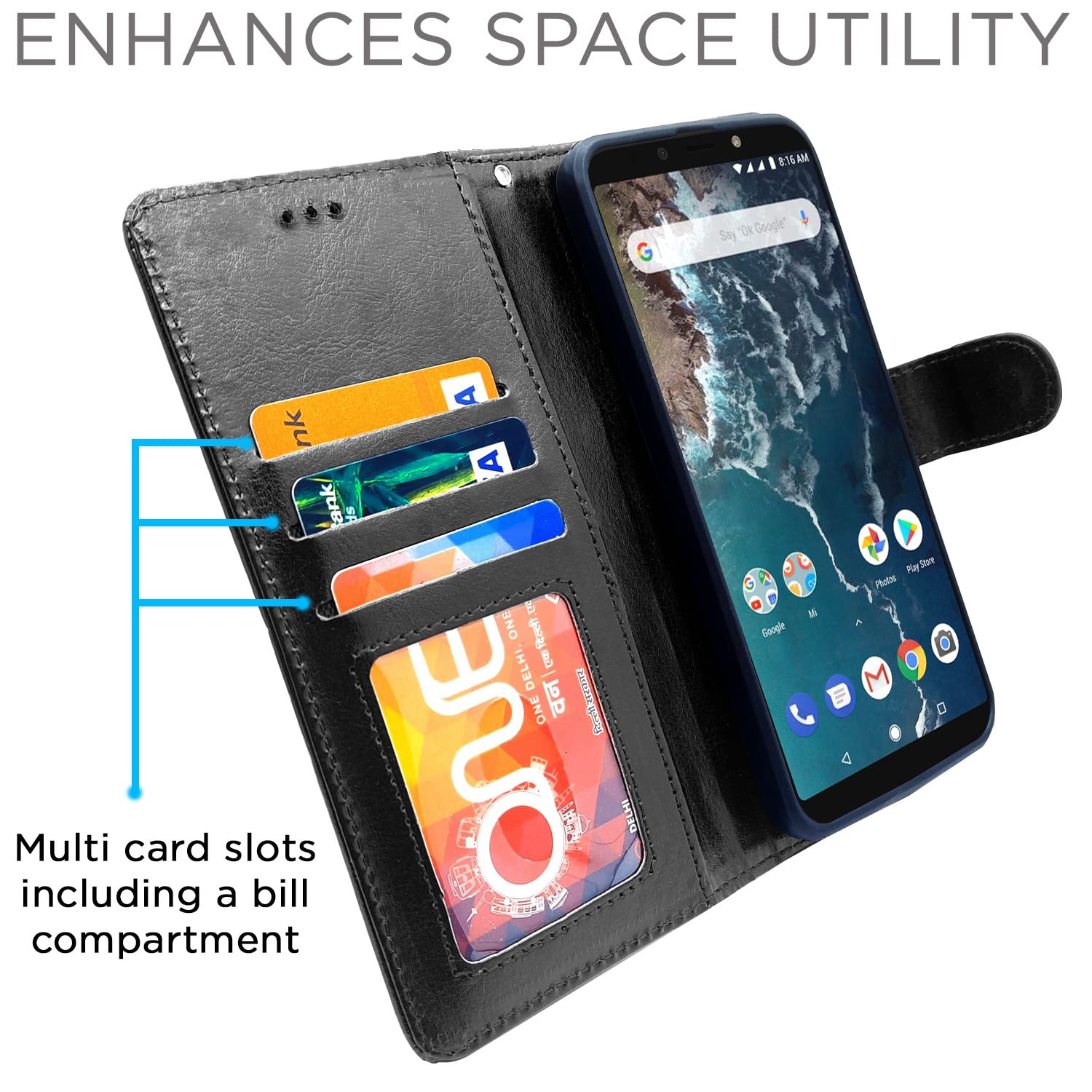 Black Wallet mobile flip cover for Mi A2 – Pikkme – photo 3