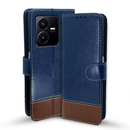 Vivo Y22 Magnetic flip case in blue & brown by Pikkme