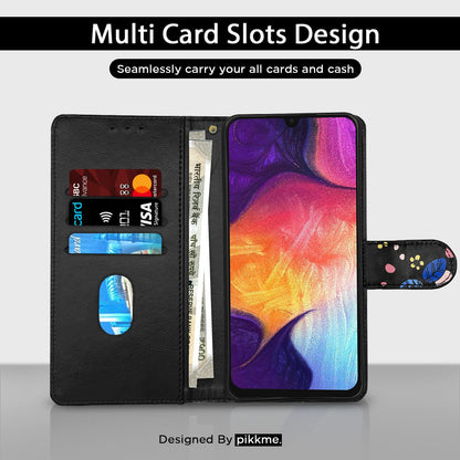 Pikkme Samsung Galaxy A50 / A50s / A30s  Flower Flip Cover (Black)