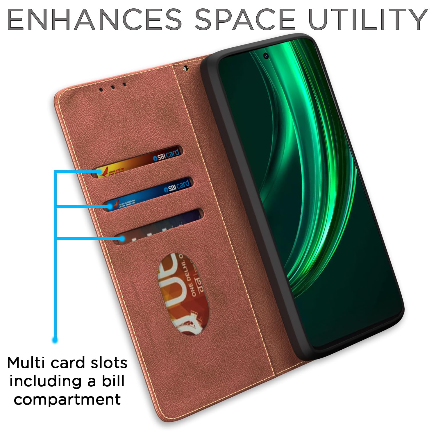 Realme 13 Plus 5G/P1 Magnetic flip cover in brown by Pikkme – photo 3