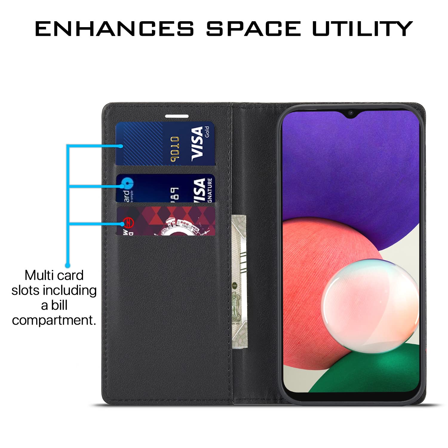 Samsung A22 5G flip cover in black by Pikkme – photo 3