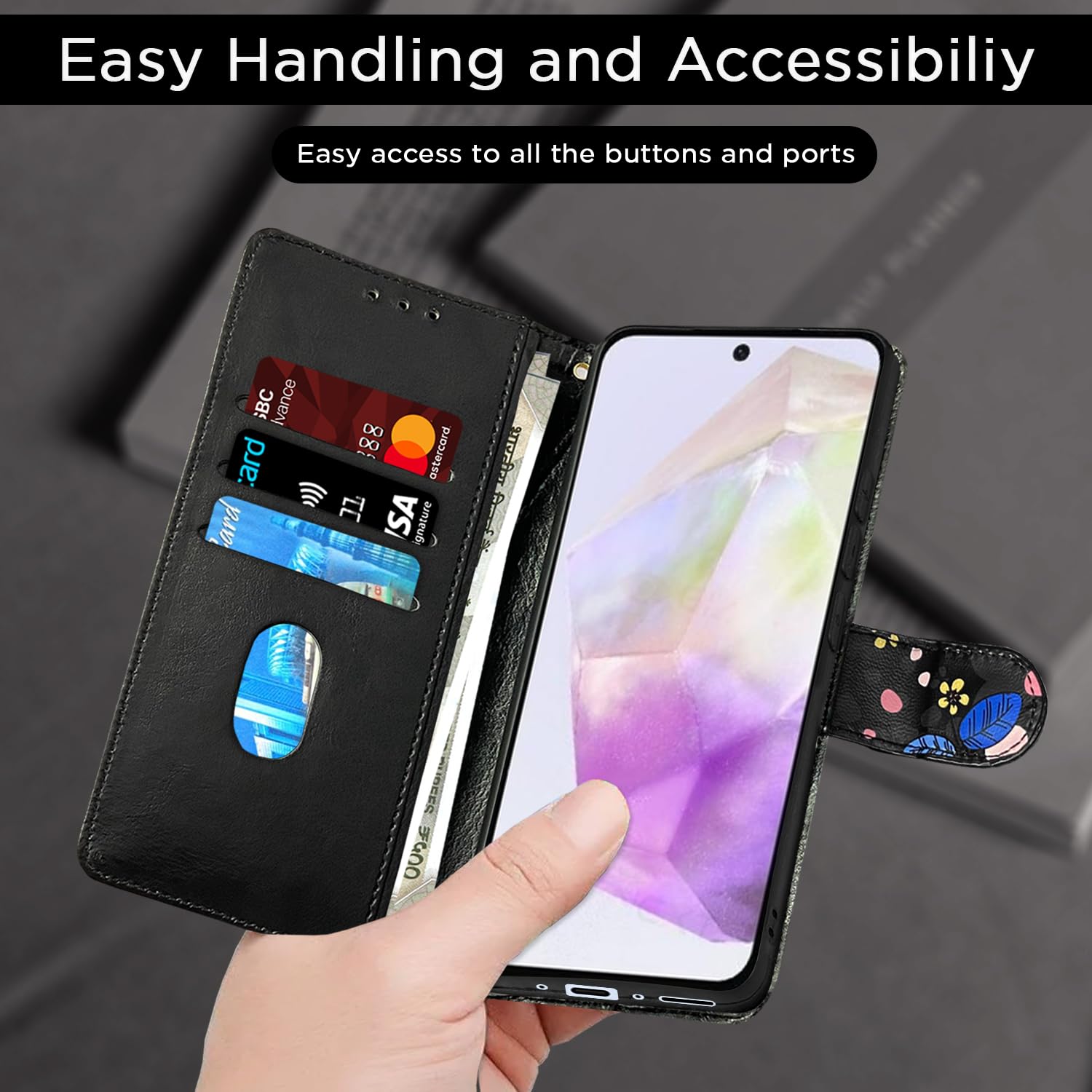Pikkme black flower mobile flip cover for Samsung A56 5G – photo 7