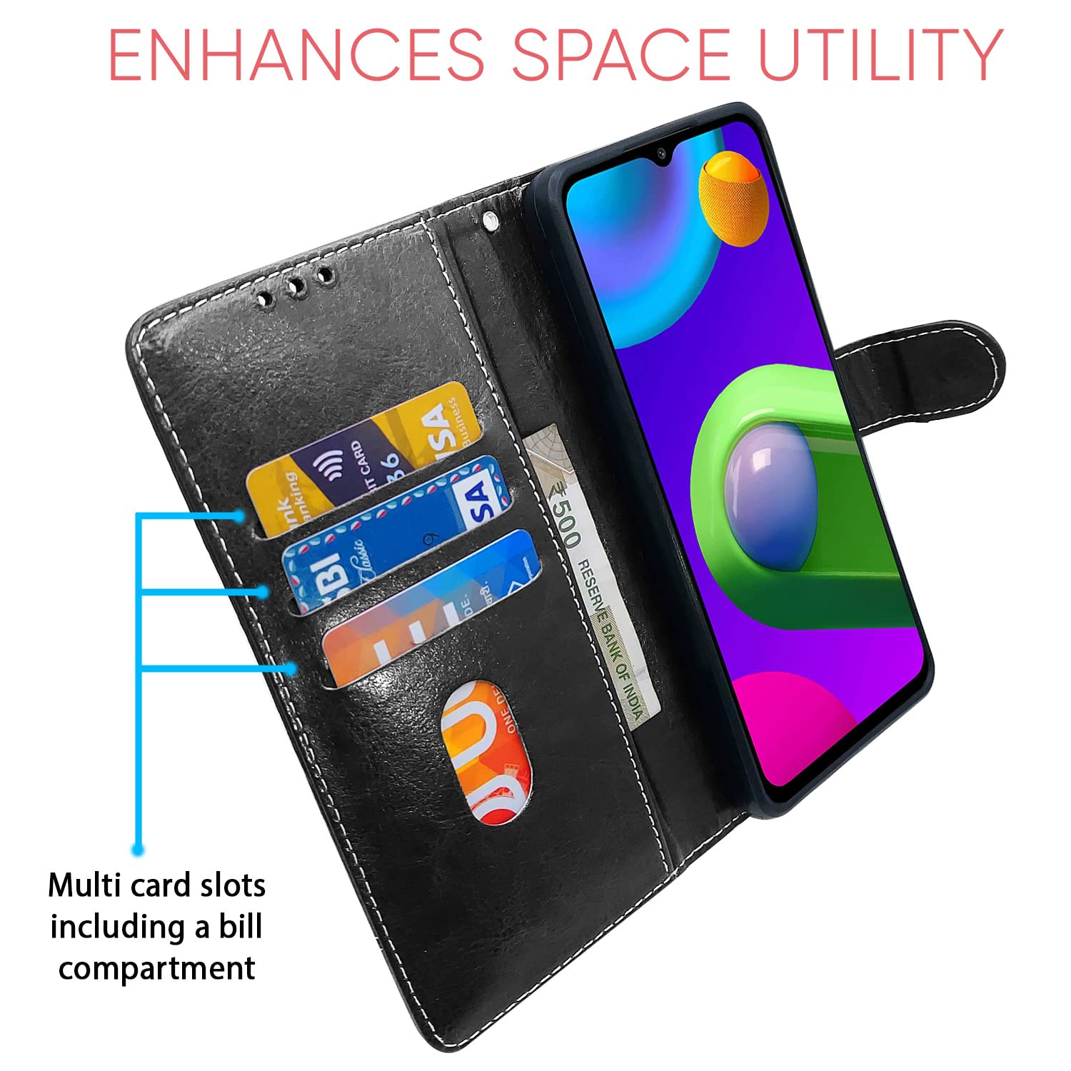 Pikkme Samsung M02 Magnetic black & brown mobile flip cover – photo 3