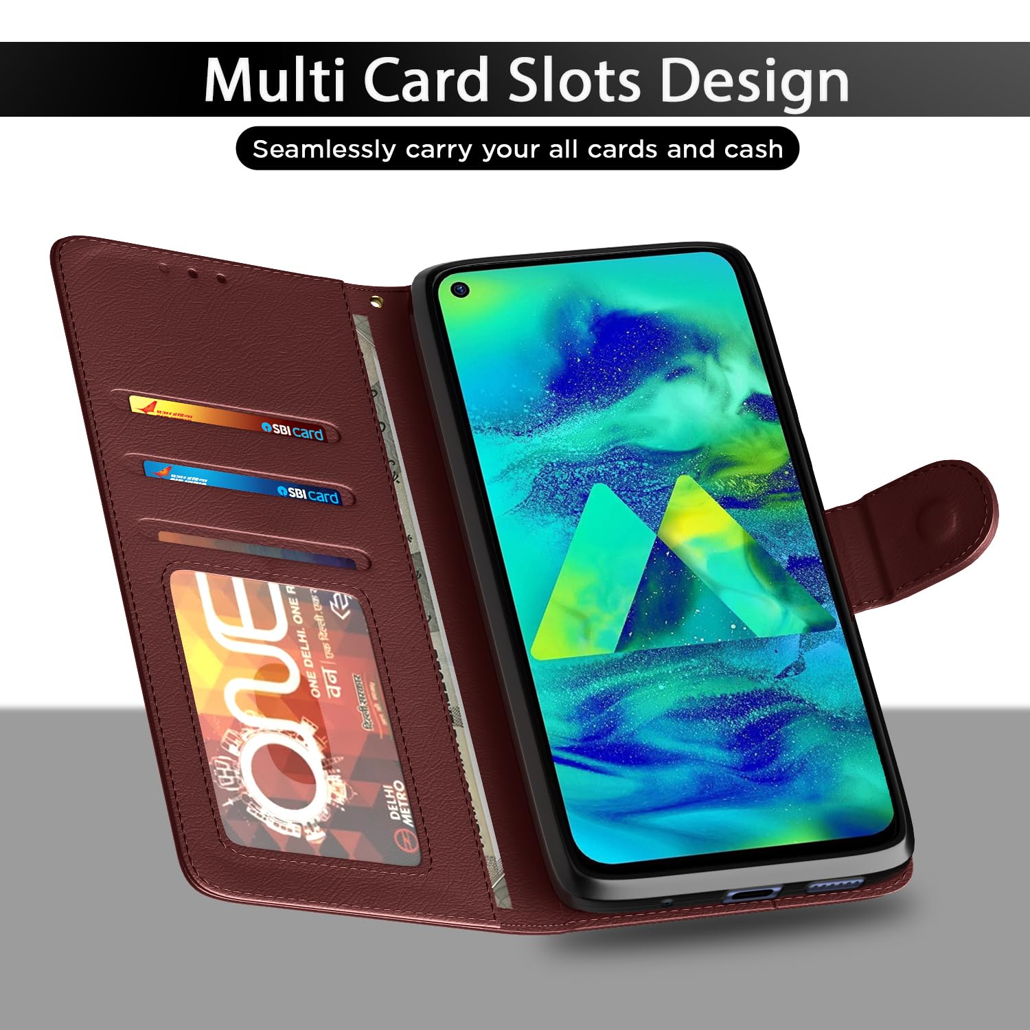 Samsung M40 Wallet wallet flip cover in brown by Pikkme – photo 5