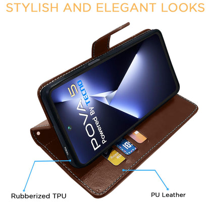 Tecno Pova 5/Pova 5 Pro 5G Magnetic wallet flip cover in brown & coffee by Pikkme – photo 5