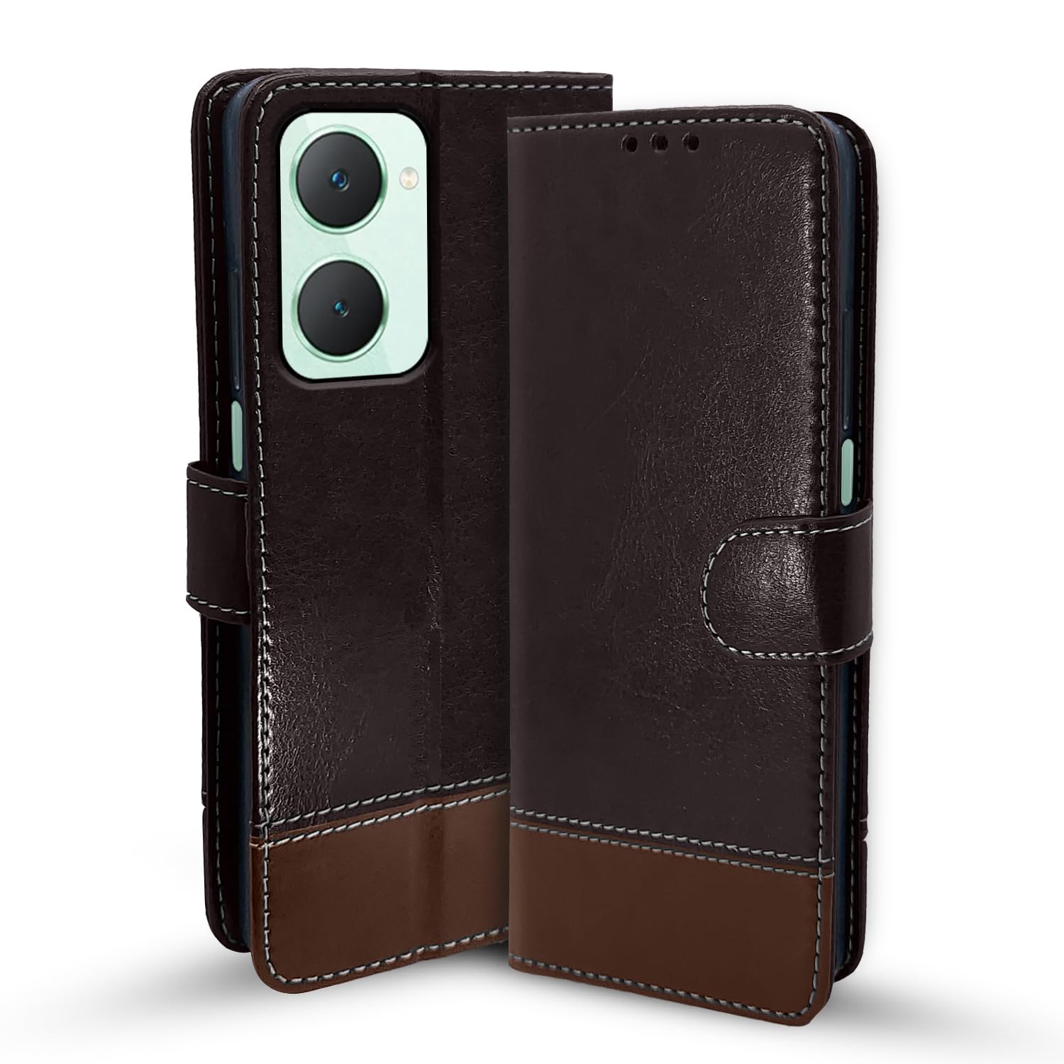 Pikkme coffee & brown Magnetic wallet flip cover for iQOO Z9 Lite 5G/Vivo T3 Lite 5G/Vivo Y18/Y18e/Y03
