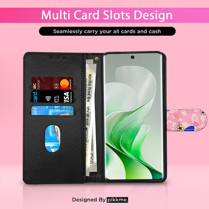 Pink flower Wallet mobile flip cover for Vivo V40e/iQOO Z9s 5G – Pikkme – photo 2