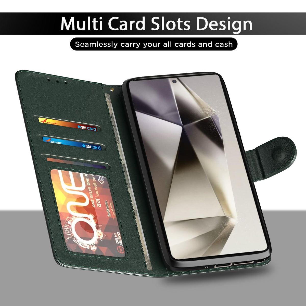 Samsung S24 Ultra 5G Wallet flip cover in green by Pikkme – photo 5