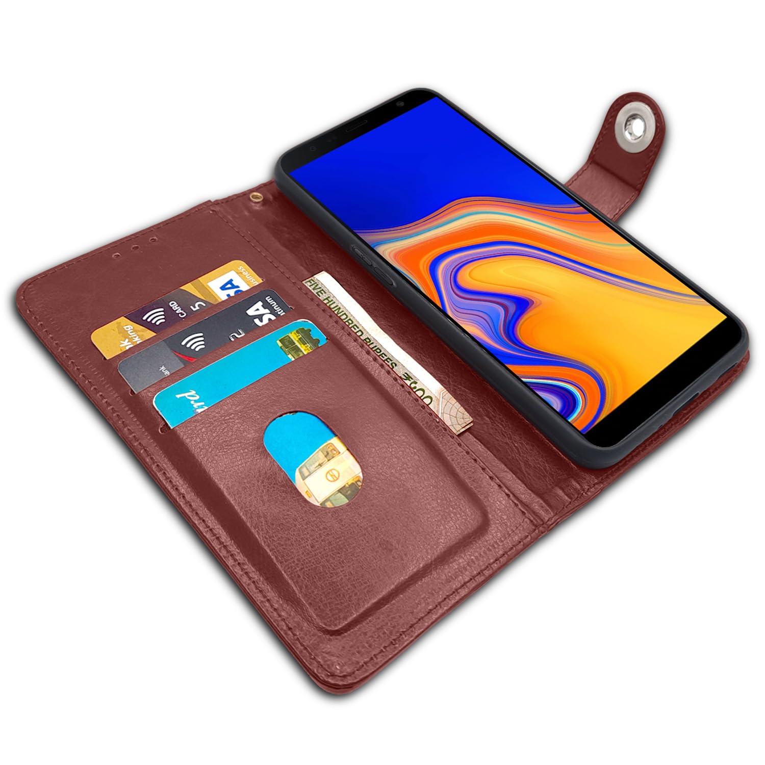 Pikkme Samsung Galaxy J4 Plus Button Flip Cover (Brown)