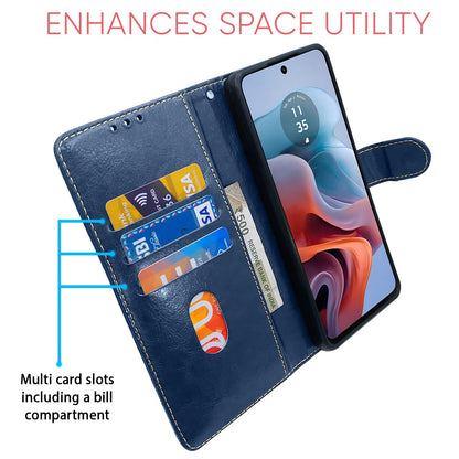 Moto G34/G45 5G Magnetic wallet flip cover in blue & brown by Pikkme – photo 4