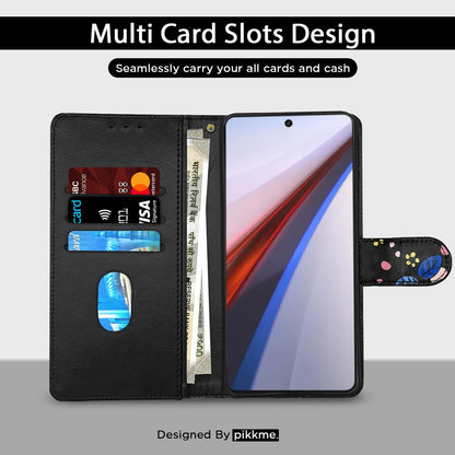 Pikkme iQOO 12 5G Wallet black flower flip cover – photo 3