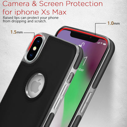 Pikkme iPhone Xs Max Silver Electroplated Chrome Leather Back Cover (Black)