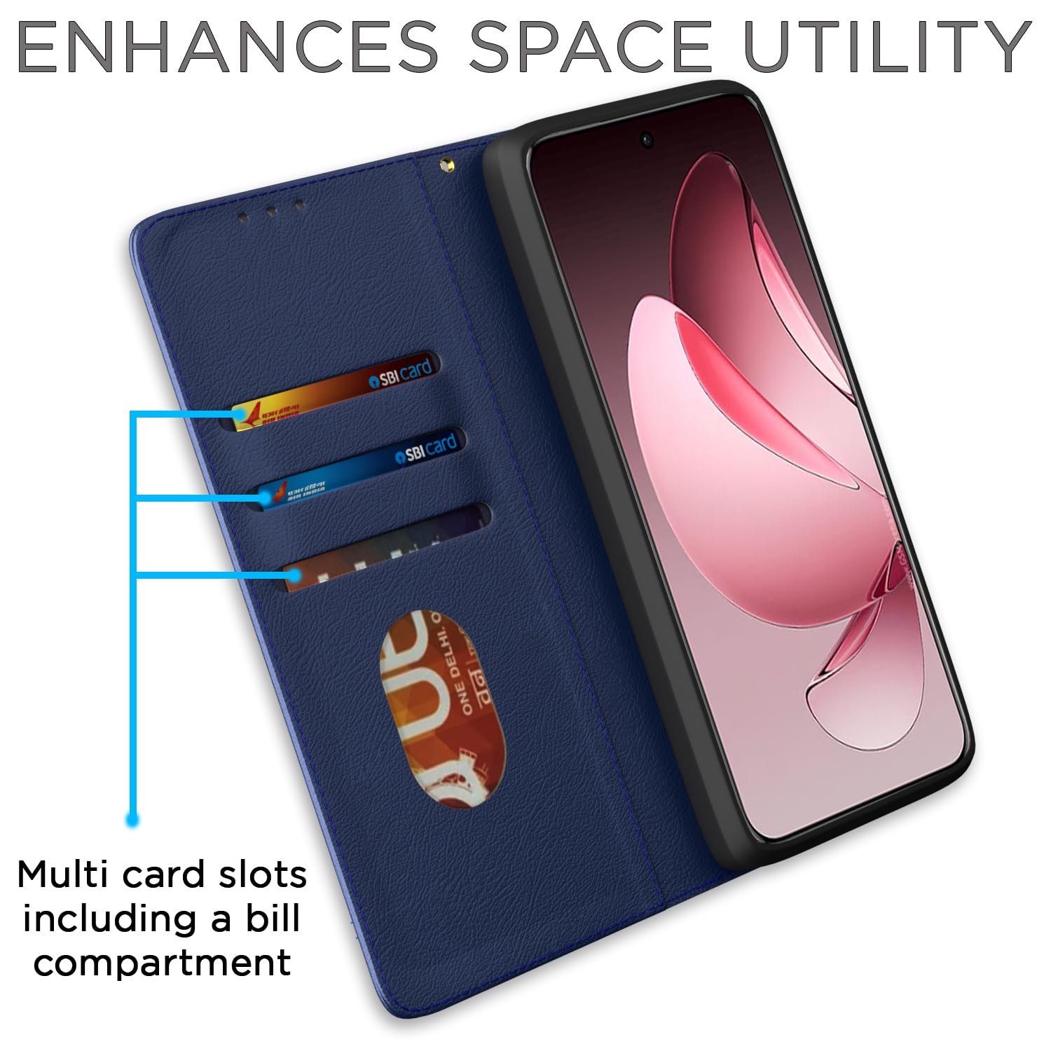 Oppo Reno 13 Pro 5G Magnetic mobile flip cover in blue by Pikkme – photo 3