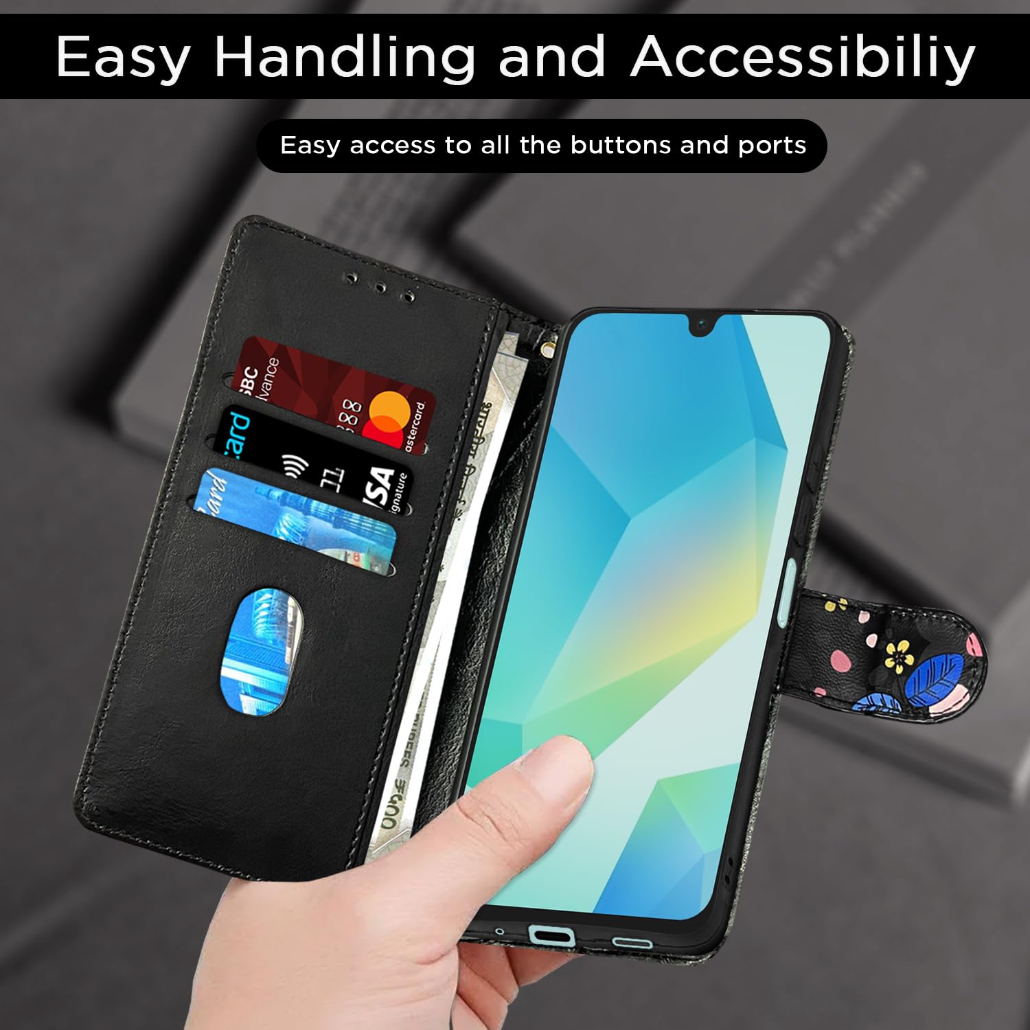 Samsung A16 5G Wallet mobile flip cover in black flower by Pikkme – photo 7