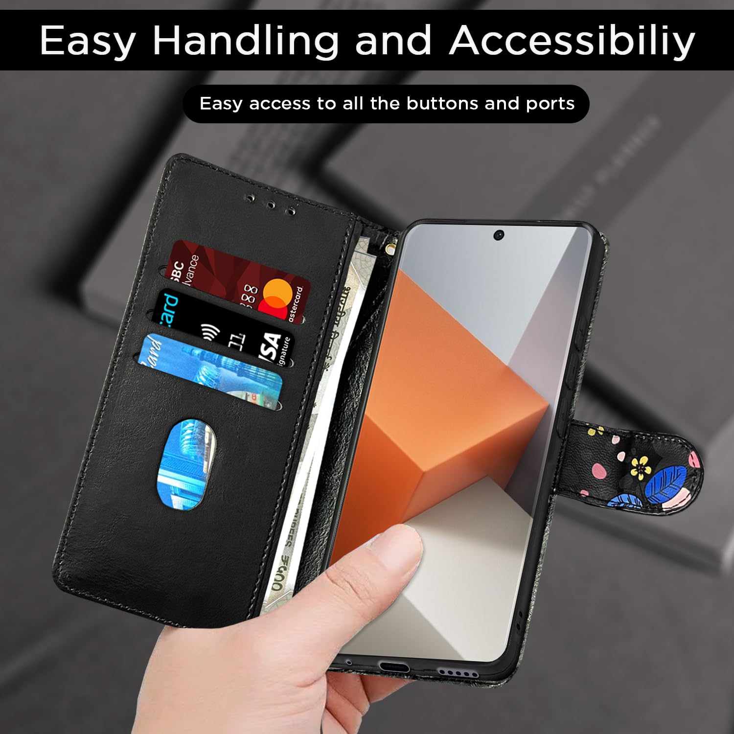 Pikkme Redmi Note 13 Pro Plus 5G Wallet black flower flip case – photo 4