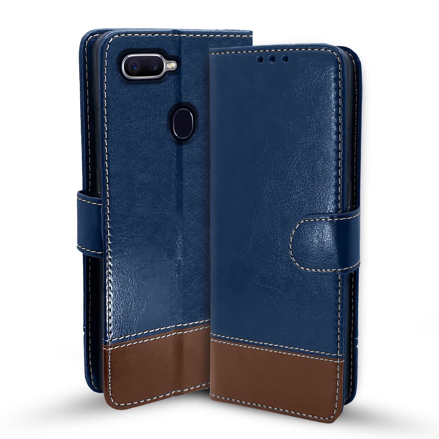 Pikkme Oppo F9/F9 Pro/A5/A5s/A7/A11k/A12/Realme 2/2 Pro/Realme U1 blue & brown flip cover