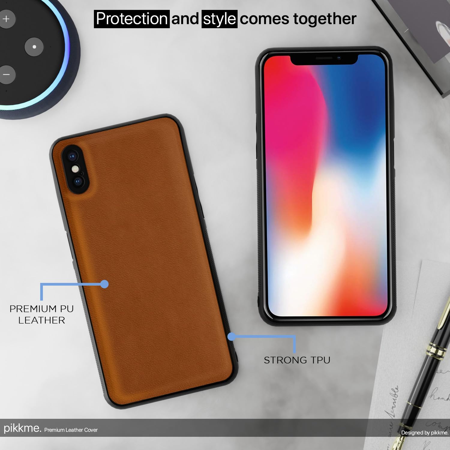 Pikkme iPhone X/Xs Flexible Pu Leather Leatherback Back Cover (Camel)