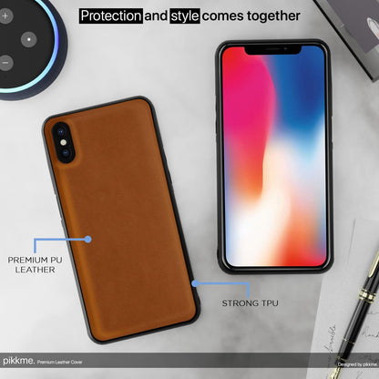 Pikkme iPhone X/Xs Flexible Pu Leather Leatherback Back Cover (Camel)