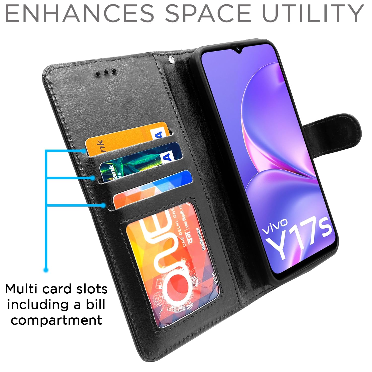 Pikkme black Wallet mobile flip cover for Vivo Y17s – photo 2