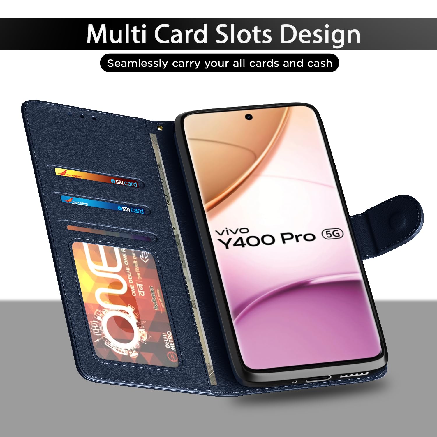 Vivo Y400 Pro 5G wallet flip cover in blue by Pikkme – photo 5