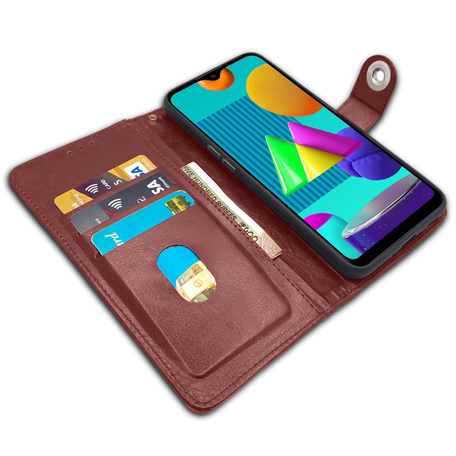 Pikkme Samsung M01 button brown flip case – photo 3