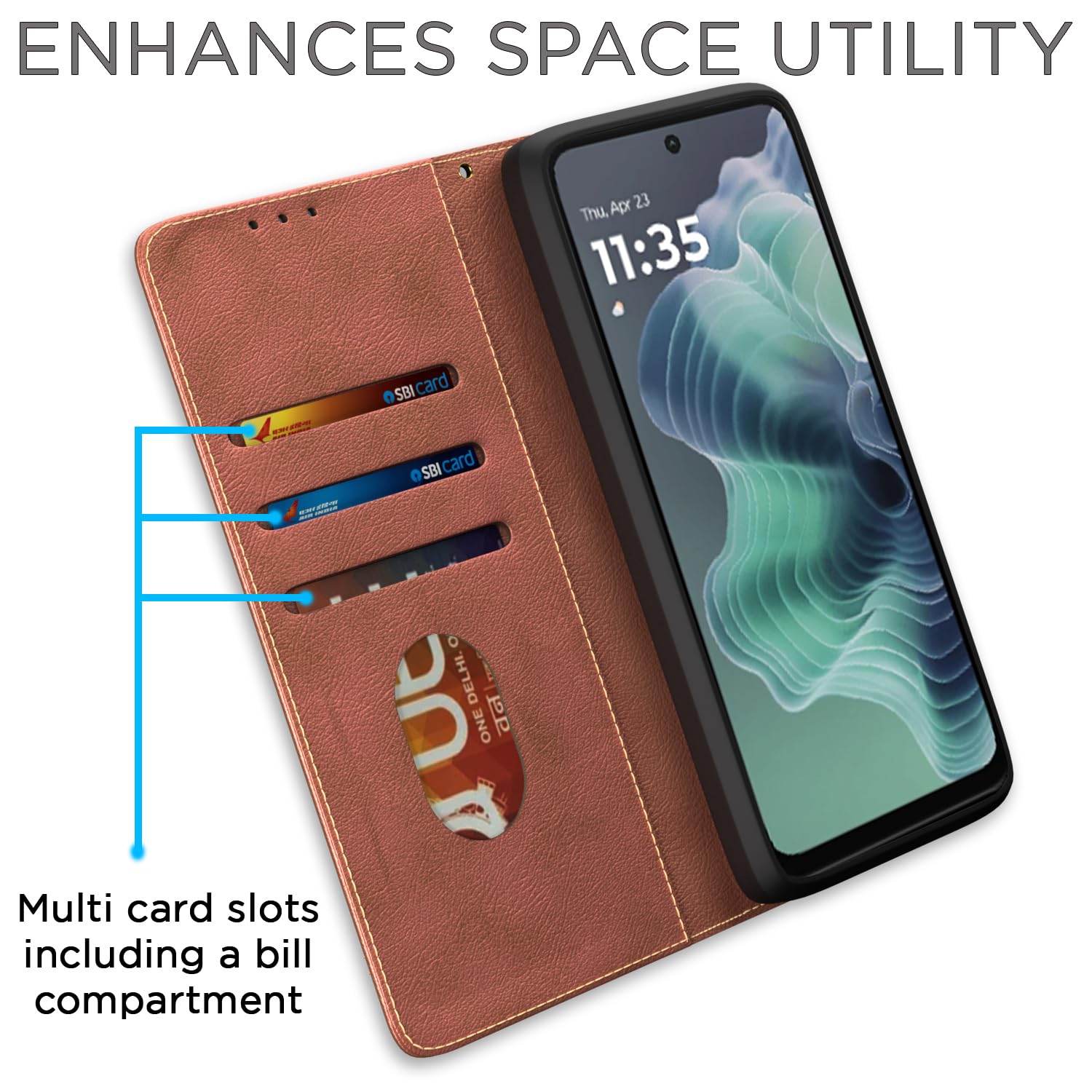Pikkme Moto G35 5G brown flip cover – photo 3