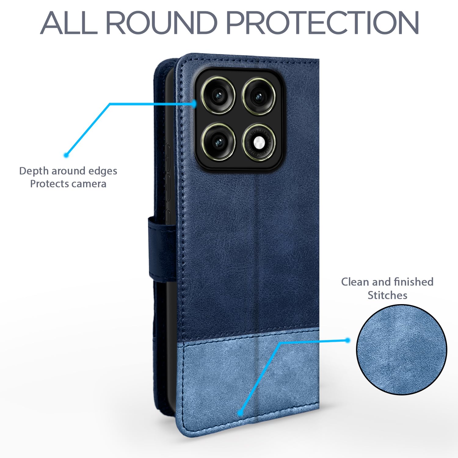 Moto Edge 70 Pro 5G Magnetic wallet flip cover in navy & light blue by Pikkme – photo 4